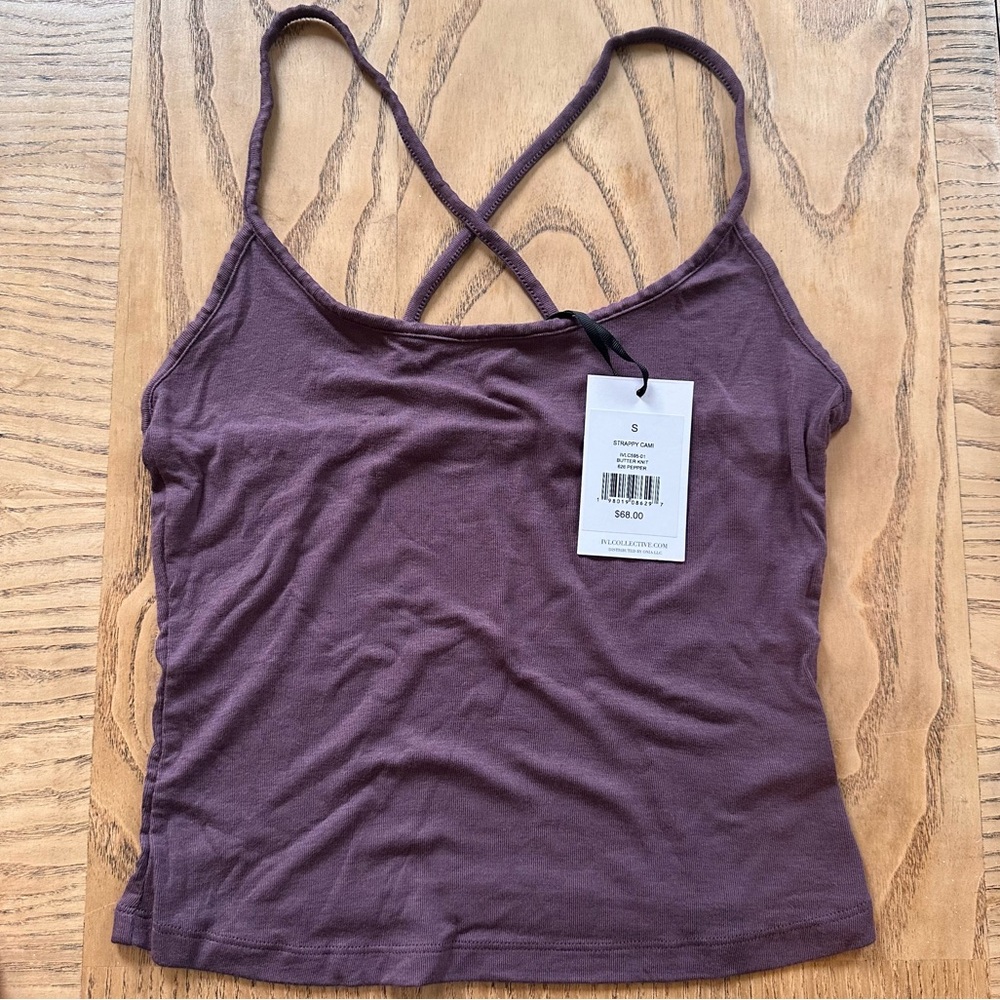 NWT! Deep Mauve IVL COLLECTIVE ‘Strappy Cami’ Tank Top BUTTER Knit SOFT! Small